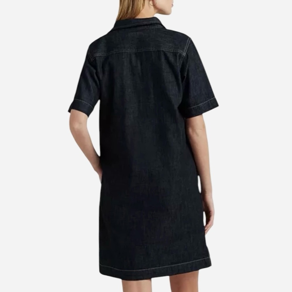 Lauren Ralph Lauren Denim Shift Shirt Dress Size XS Short Sleeve Dark Blue Wash - Picture 2 of 12